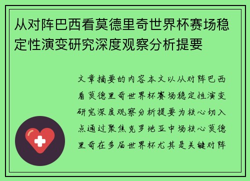 从对阵巴西看莫德里奇世界杯赛场稳定性演变研究深度观察分析提要