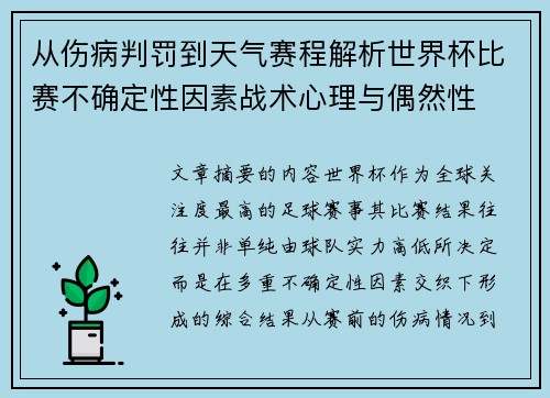 从伤病判罚到天气赛程解析世界杯比赛不确定性因素战术心理与偶然性